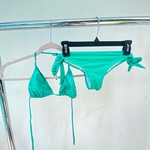 Irgus Aqua Metallic Snake Print Textured Bikini Set Size Small